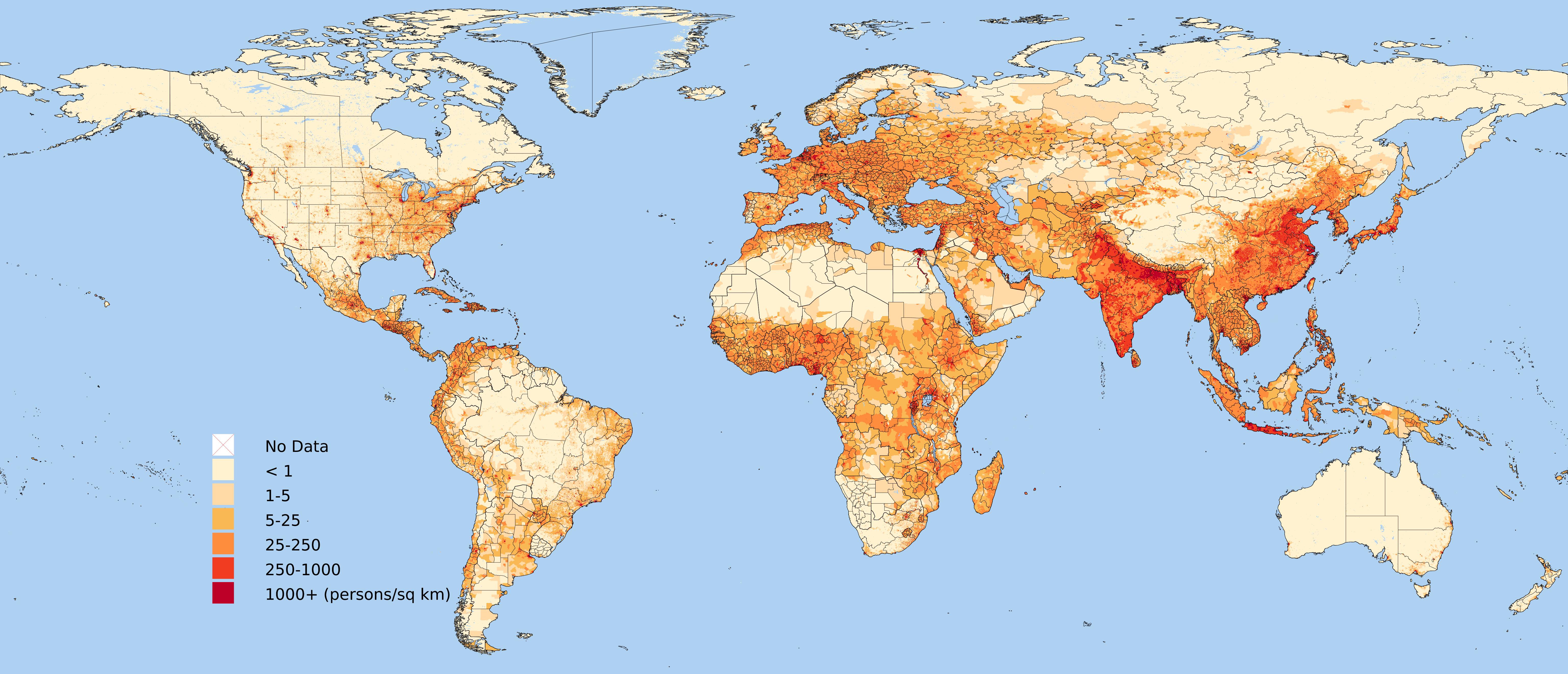 Number, density and population growth in the worl