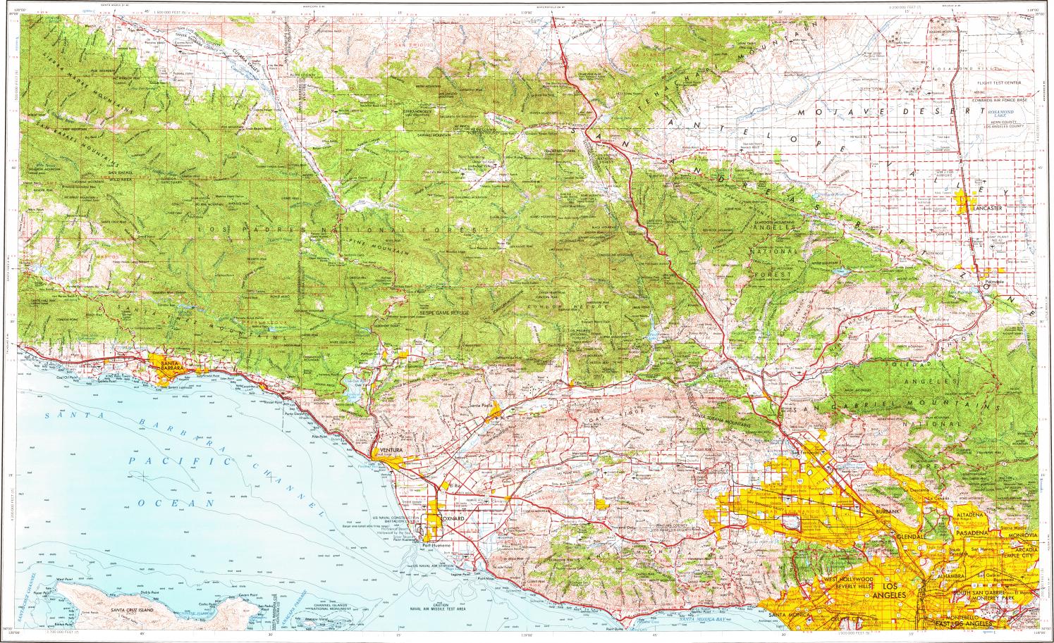 Download Topographic Map In Area Of Los Angeles Oxnard Santa
