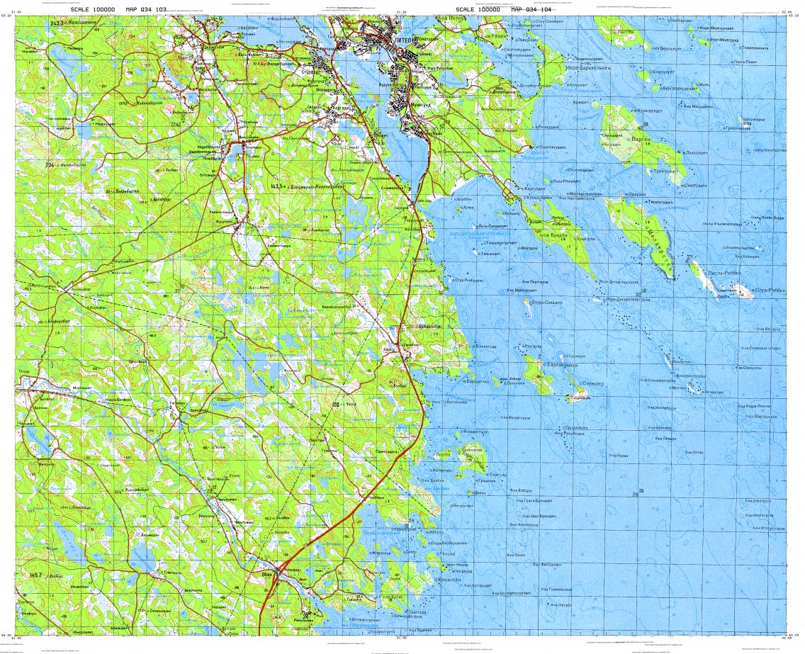 Download topographic map in area of Pitea, Bergsviken - mapstor.com